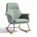 Schommelstoel met groene stof en houten rockers 75 x 70 x 90cm