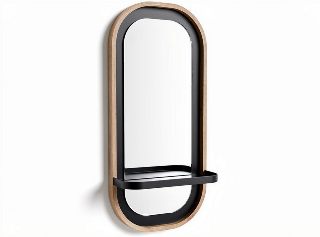 Spiegel met houten frame en opslagplank 70 x 30 x 5cm zwart en bruin