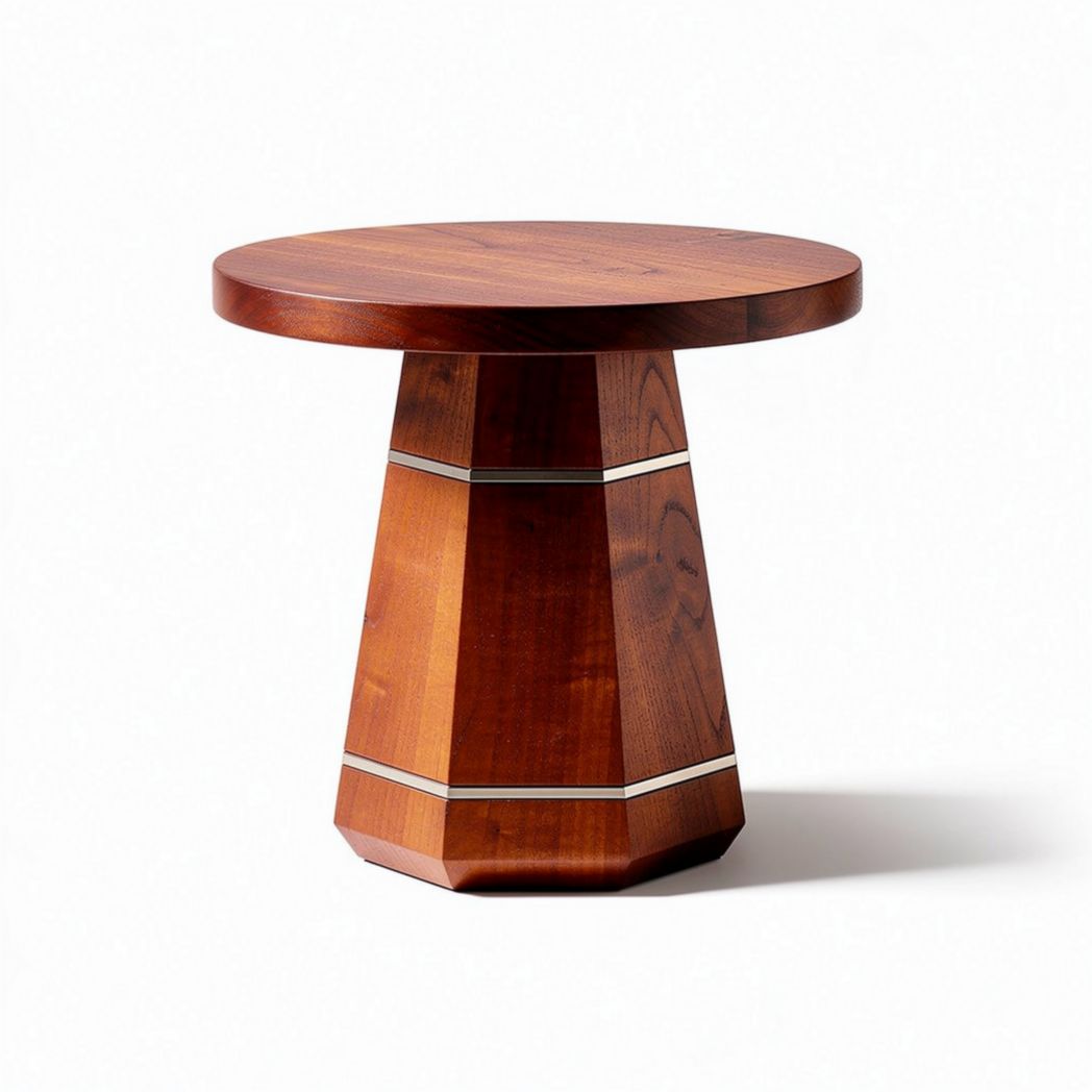 Houten bijzettafel met ronde bovenkant en stijlvolle hoekige voet 40 x 40 x 50cm