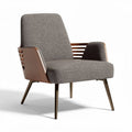 Lichte fauteuil van stof met houten armleuningen en metalen poten 70 x 70 x 80cm