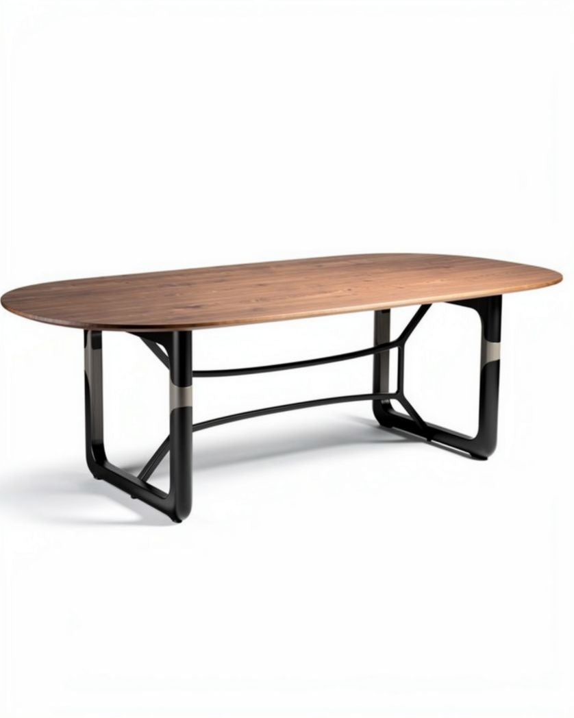 Eettafel van hout met metalen onderstel 200 x 100 x 75 cm bruin zwart