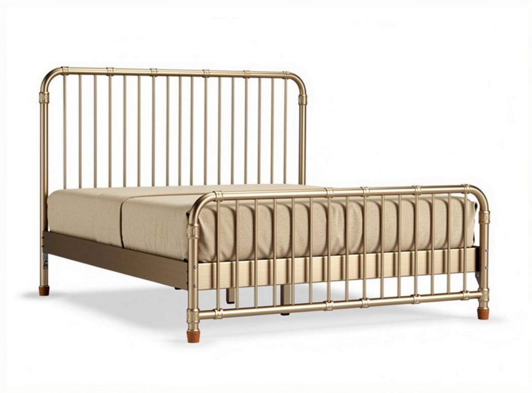 Metaal bed met beige matras 190 x 100 x 90cm geschikt voor slaapkamer