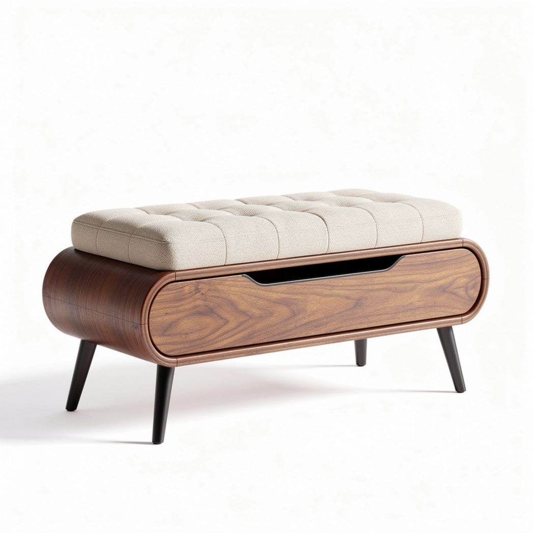 Houten bank met opbergruimte en stoffen kussen 100 x 40 x 45cm