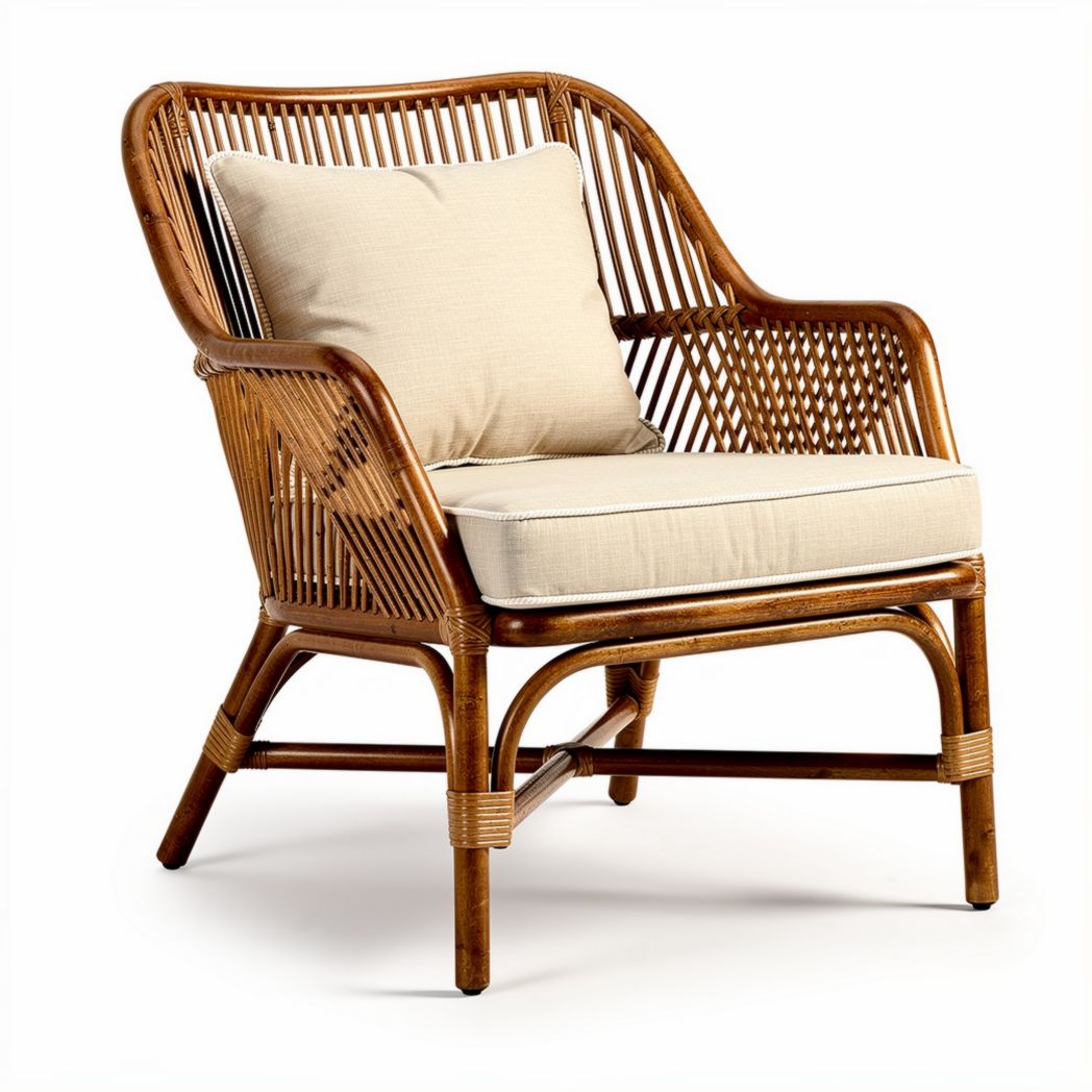 Rotan fauteuil met kussen voor binnen en buiten in naturel kleur 80 x 80 x 90cm