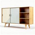 Houten kast met schuifdeuren en open vakken 80 x 40 x 75cm in beige en lichtblauw