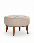 Houten poef met stofbekleding en metalen onderstel 40 x 40 x 30cm