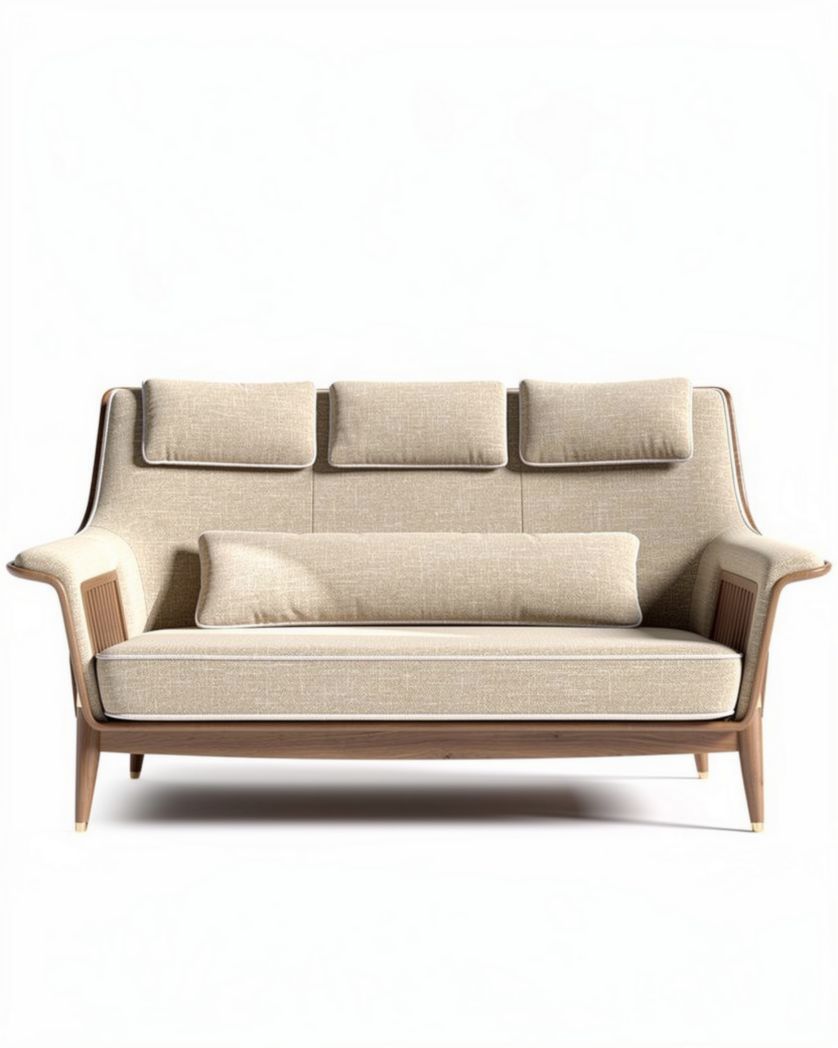 Bank van stof met houten frame en kussen in beige 180 x 80 x 90cm